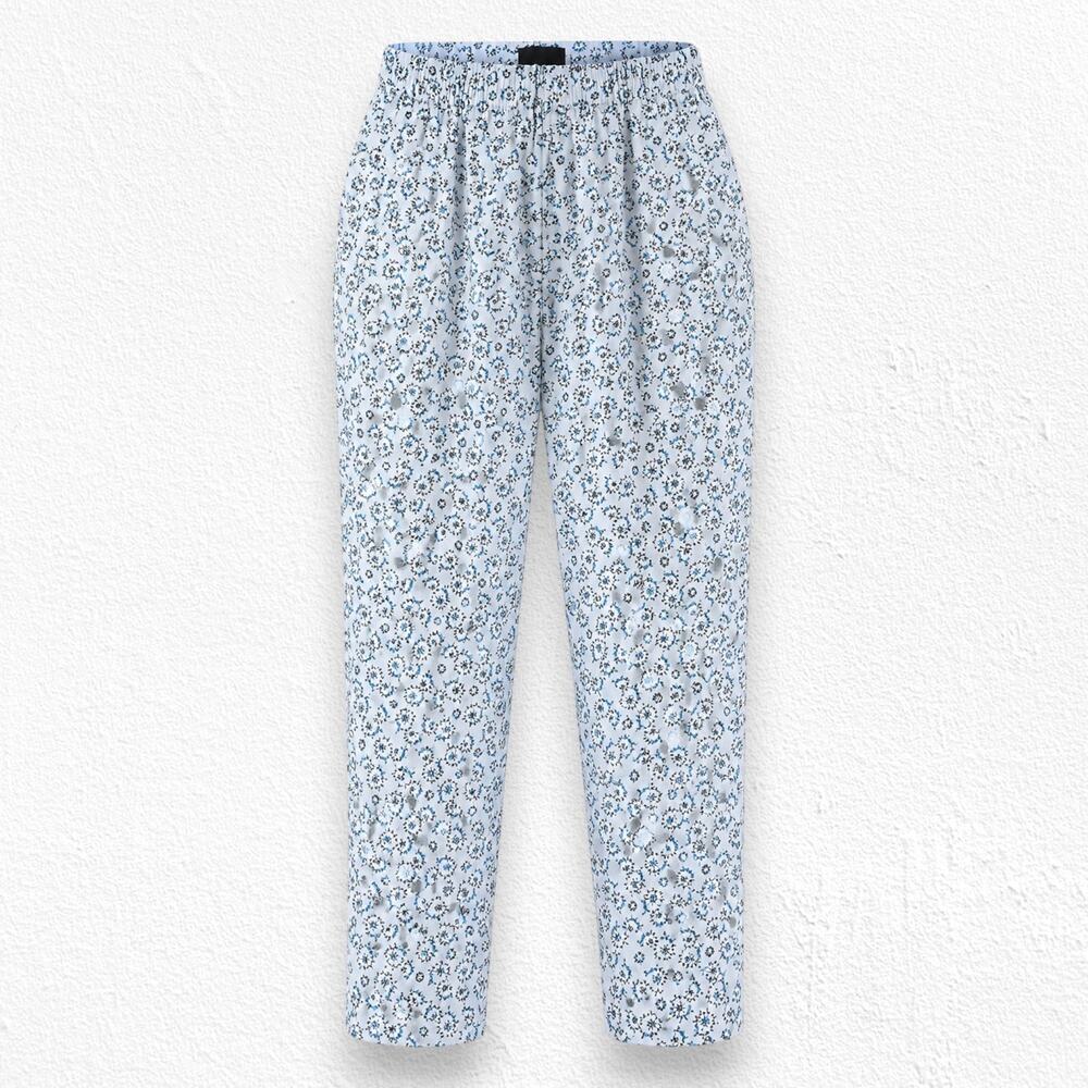 Theory Silk Floral White Blue Tapered Trouser Boho Lightweight Pants Size 0